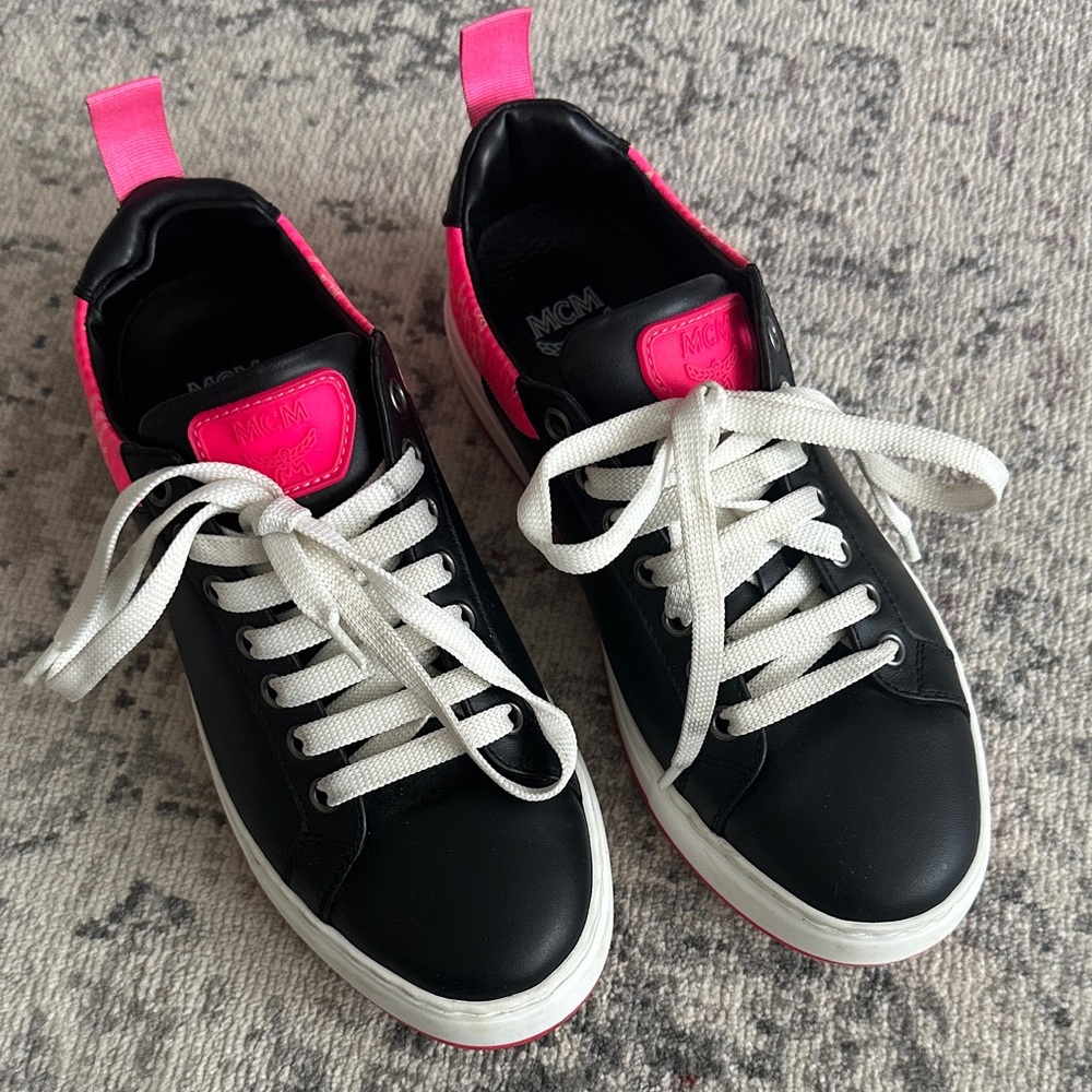 MCM Women's Black and Hot Pink Sneakers